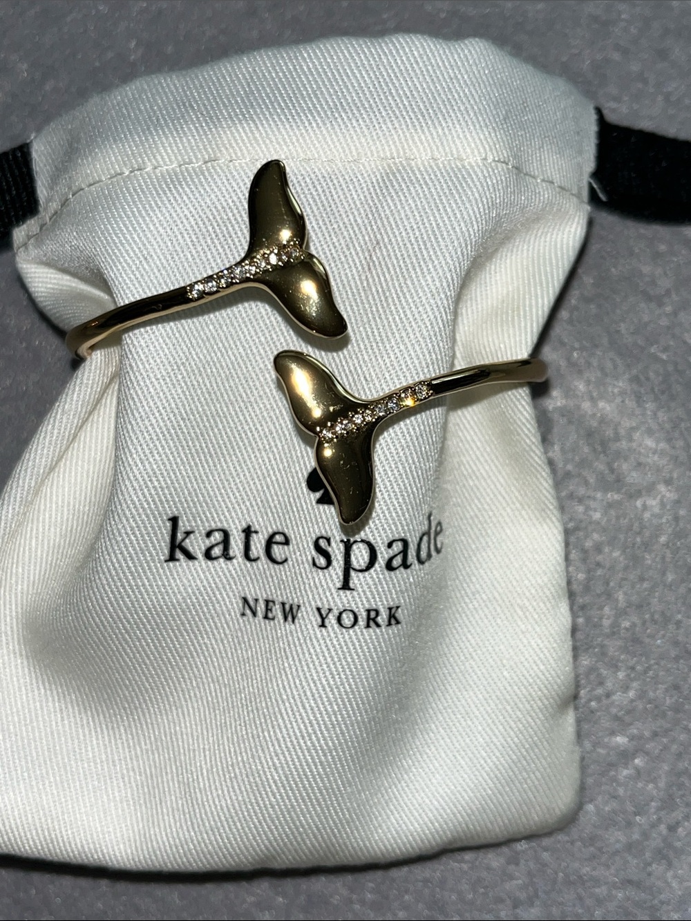 kate spade Gold Whale Tail Open Cuff Bracelet with Crystal Accents